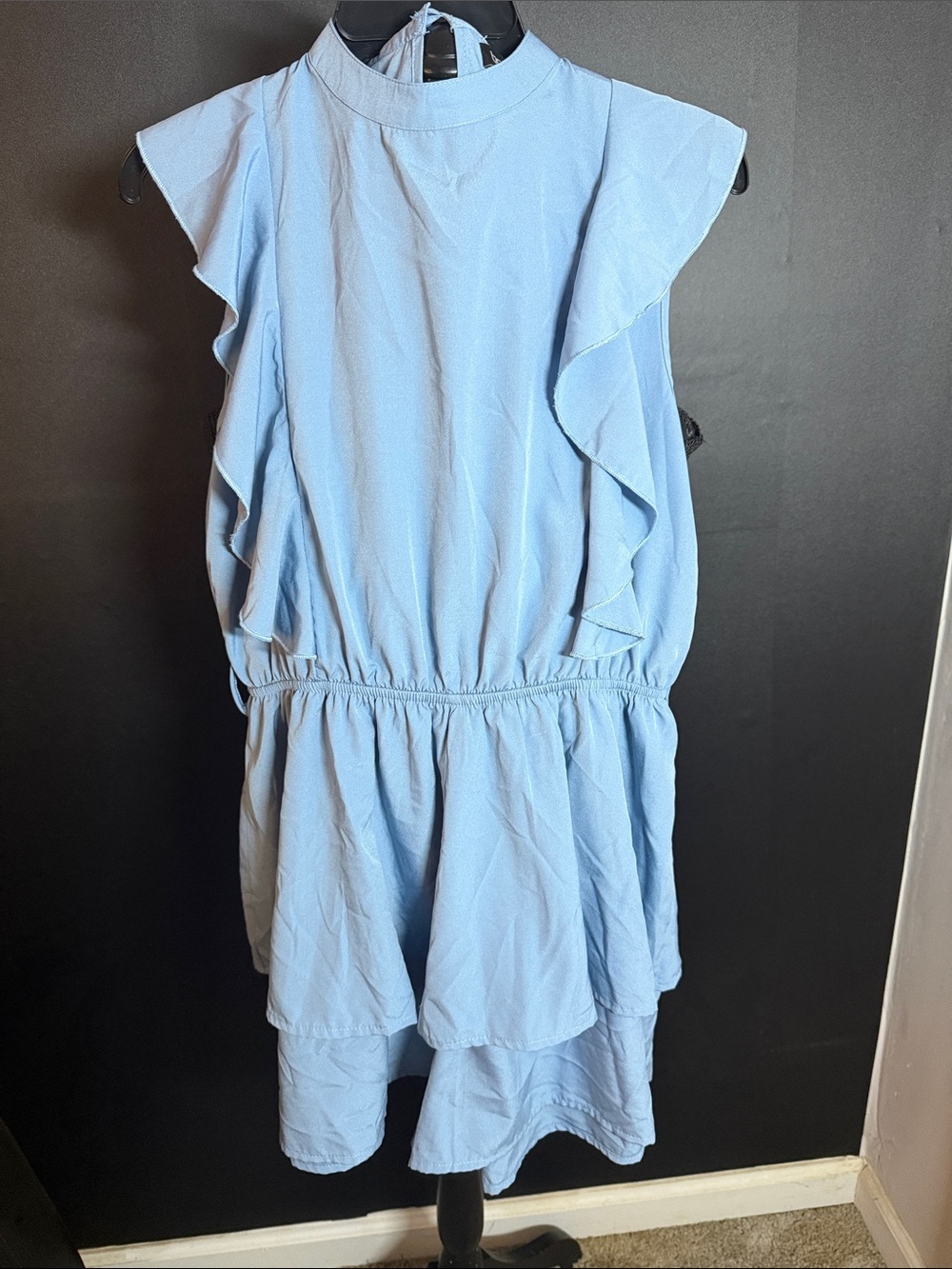 Boohoo Light Blue Ruffle Tiered Short Romper Size 10